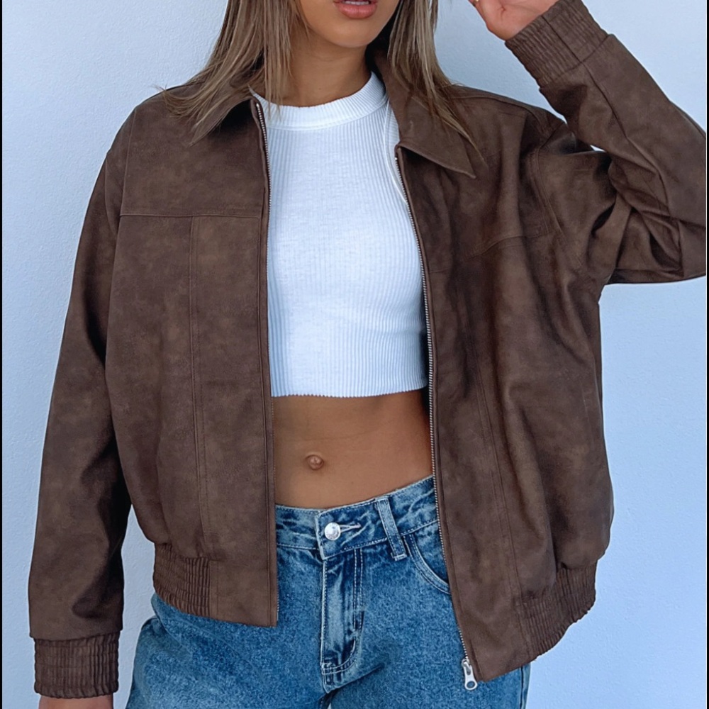 White Fox Boutique Come Together Faux Leather Brown Jacket